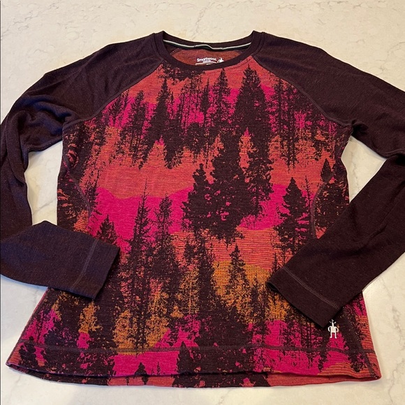 Smartwool Merino 250 Baselayer Pattern Crew Woodsmoke Forest Scape